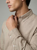Men's Khaki Cotton Full Sleeve Regular Fit Solid Oxford Shirt With Button-Down Collar
