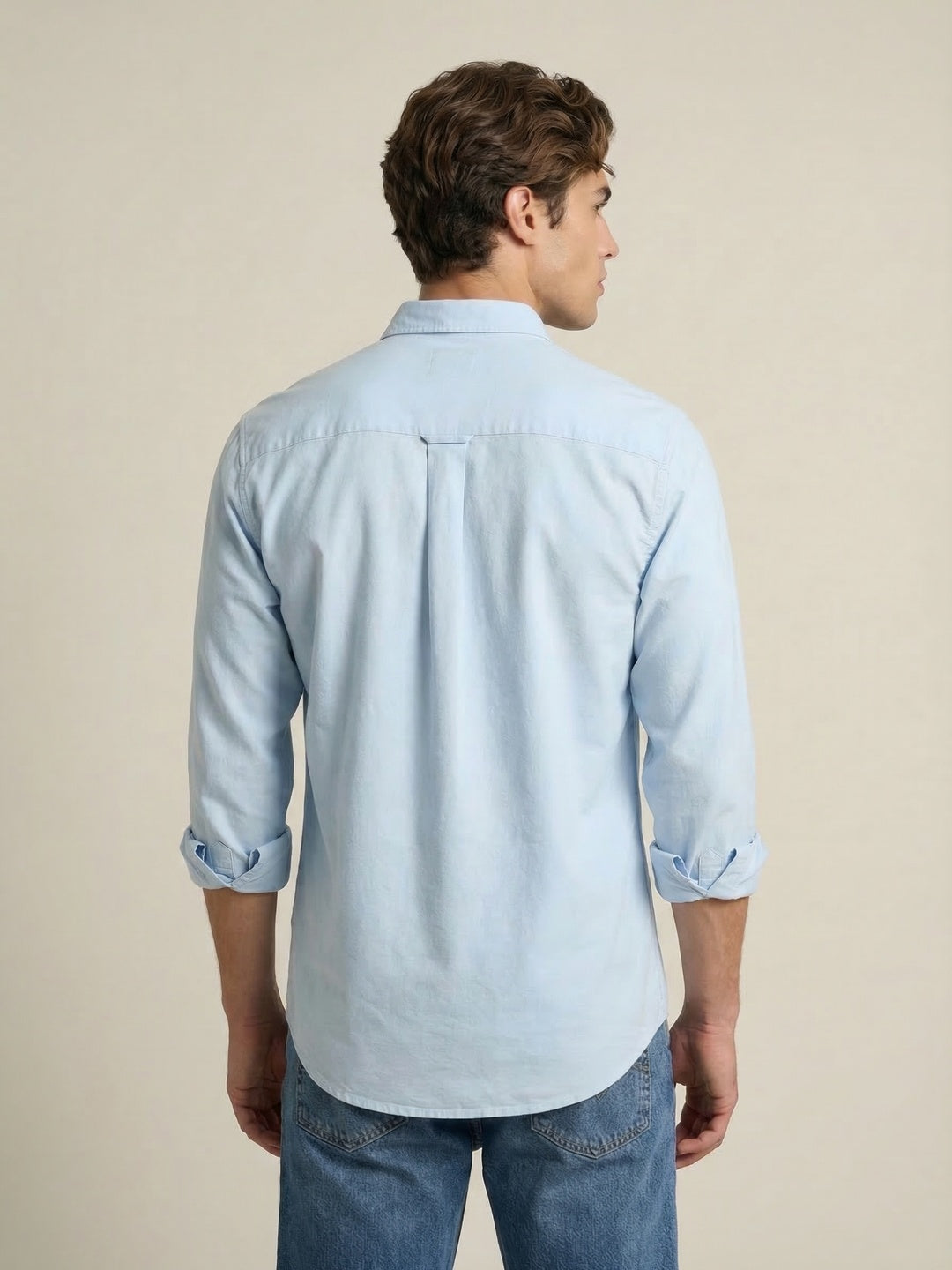 Men's Light Blue Cotton Full Sleeve Regular Fit Solid Oxford Shirt With Button-Down Collar