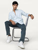 Men's Light Blue Cotton Full Sleeve Regular Fit Solid Oxford Shirt With Button-Down Collar