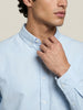Men's Light Blue Cotton Full Sleeve Regular Fit Solid Oxford Shirt With Button-Down Collar