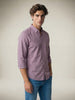 Men's Lilac Cotton Full Sleeve Regular Fit Solid Oxford Shirt With Button-Down Collar
