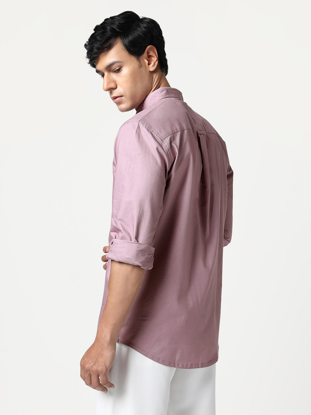 Men's Lilac Cotton Full Sleeve Regular Fit Solid Oxford Shirt With Button-Down Collar