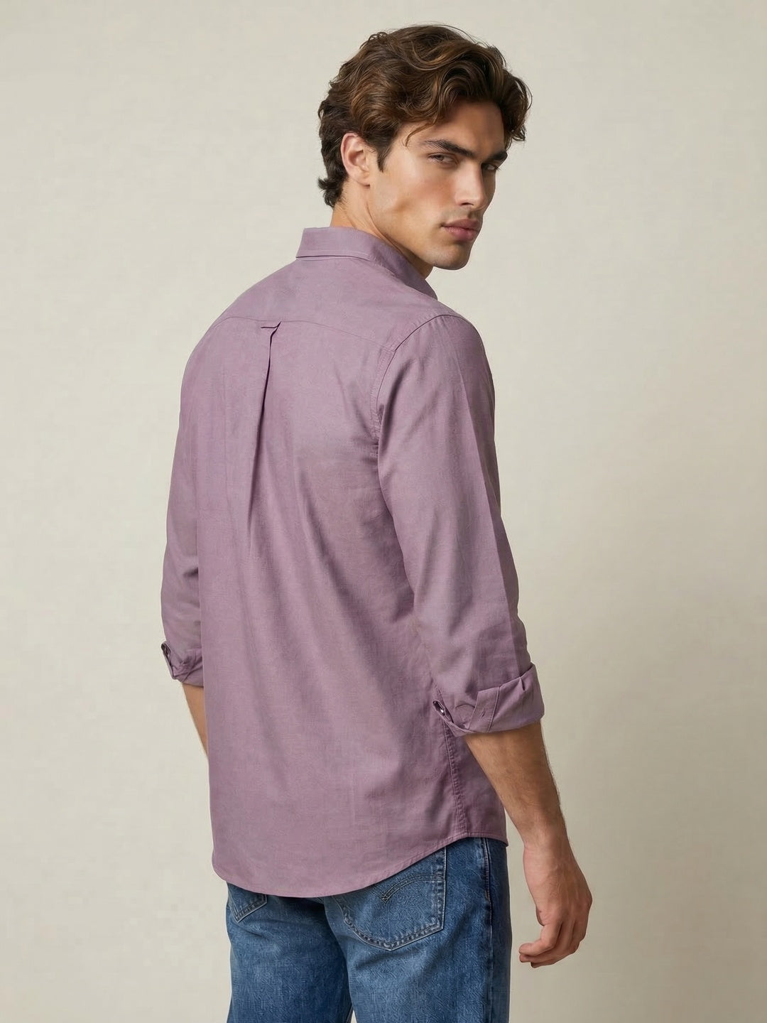 Men's Lilac Cotton Full Sleeve Regular Fit Solid Oxford Shirt With Button-Down Collar
