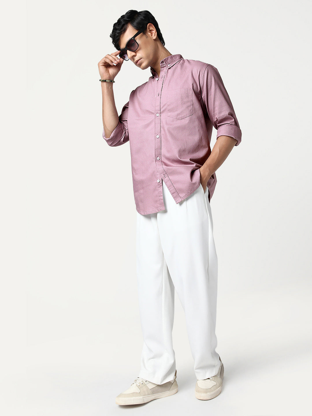 Men's Lilac Cotton Full Sleeve Regular Fit Solid Oxford Shirt With Button-Down Collar