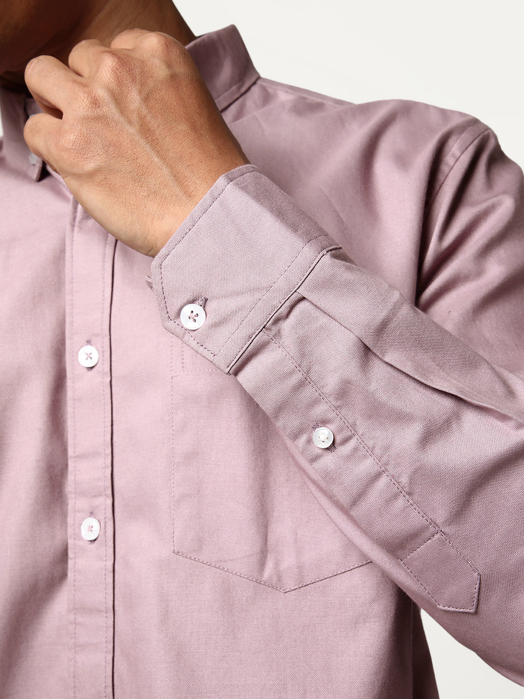 Men's Lilac Cotton Full Sleeve Regular Fit Solid Oxford Shirt With Button-Down Collar