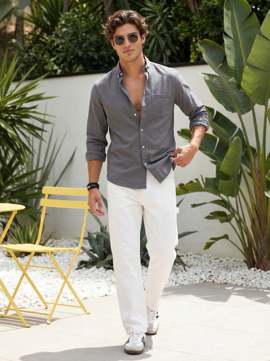 Men's Grey Cotton Full Sleeve Regular Fit Solid Oxford Shirt With Button-Down Collar