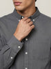 Men's Grey Cotton Full Sleeve Regular Fit Solid Oxford Shirt With Button-Down Collar