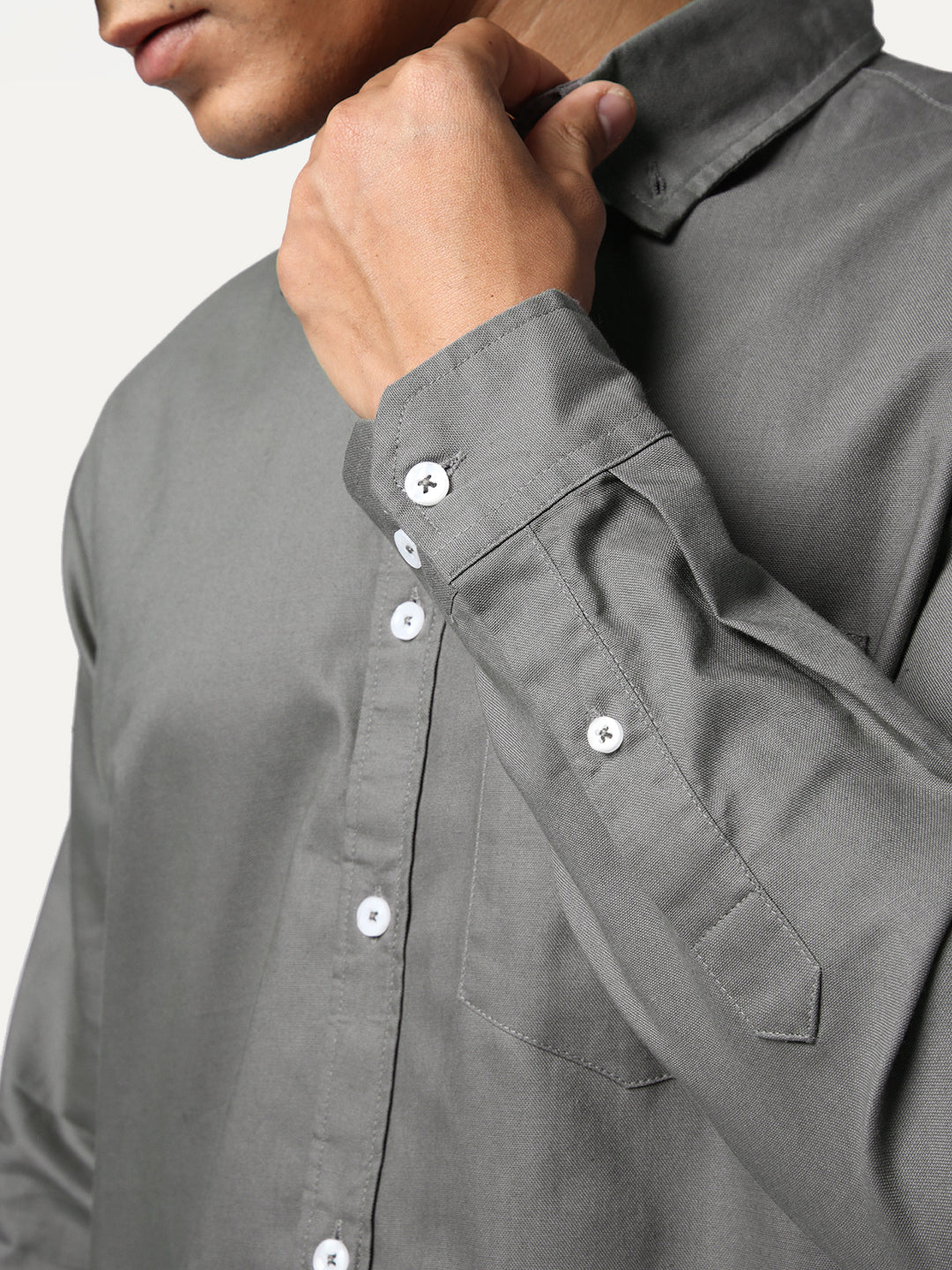 Men's Grey Cotton Full Sleeve Regular Fit Solid Oxford Shirt With Button-Down Collar