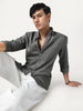 Men's Grey Cotton Full Sleeve Regular Fit Solid Oxford Shirt With Button-Down Collar