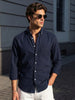 Men's Navy Cotton Full Sleeve Regular Fit Solid Oxford Shirt With Button-Down Collar