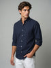 Men's Navy Cotton Full Sleeve Regular Fit Solid Oxford Shirt With Button-Down Collar