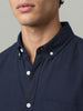 Men's Navy Cotton Full Sleeve Regular Fit Solid Oxford Shirt With Button-Down Collar