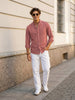 Men's Peach Cotton Full Sleeve Regular Fit Solid Oxford Shirt With Button-Down Collar