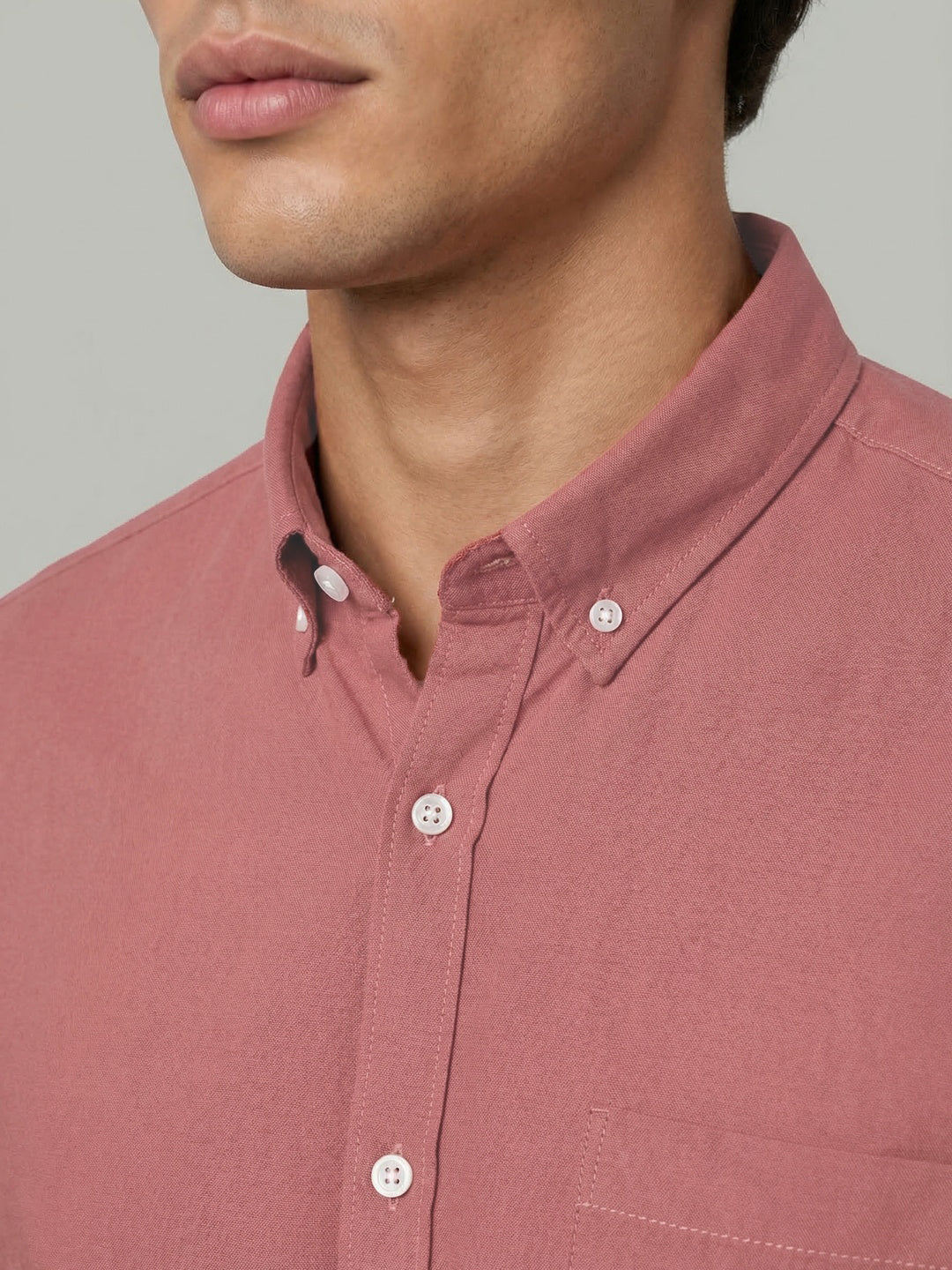 Men's Peach Cotton Full Sleeve Regular Fit Solid Oxford Shirt With Button-Down Collar