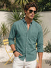 Men's Teal Green Cotton Full Sleeve Regular Fit Solid Oxford Shirt With Button-Down Collar