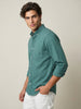 Men's Teal Green Cotton Full Sleeve Regular Fit Solid Oxford Shirt With Button-Down Collar