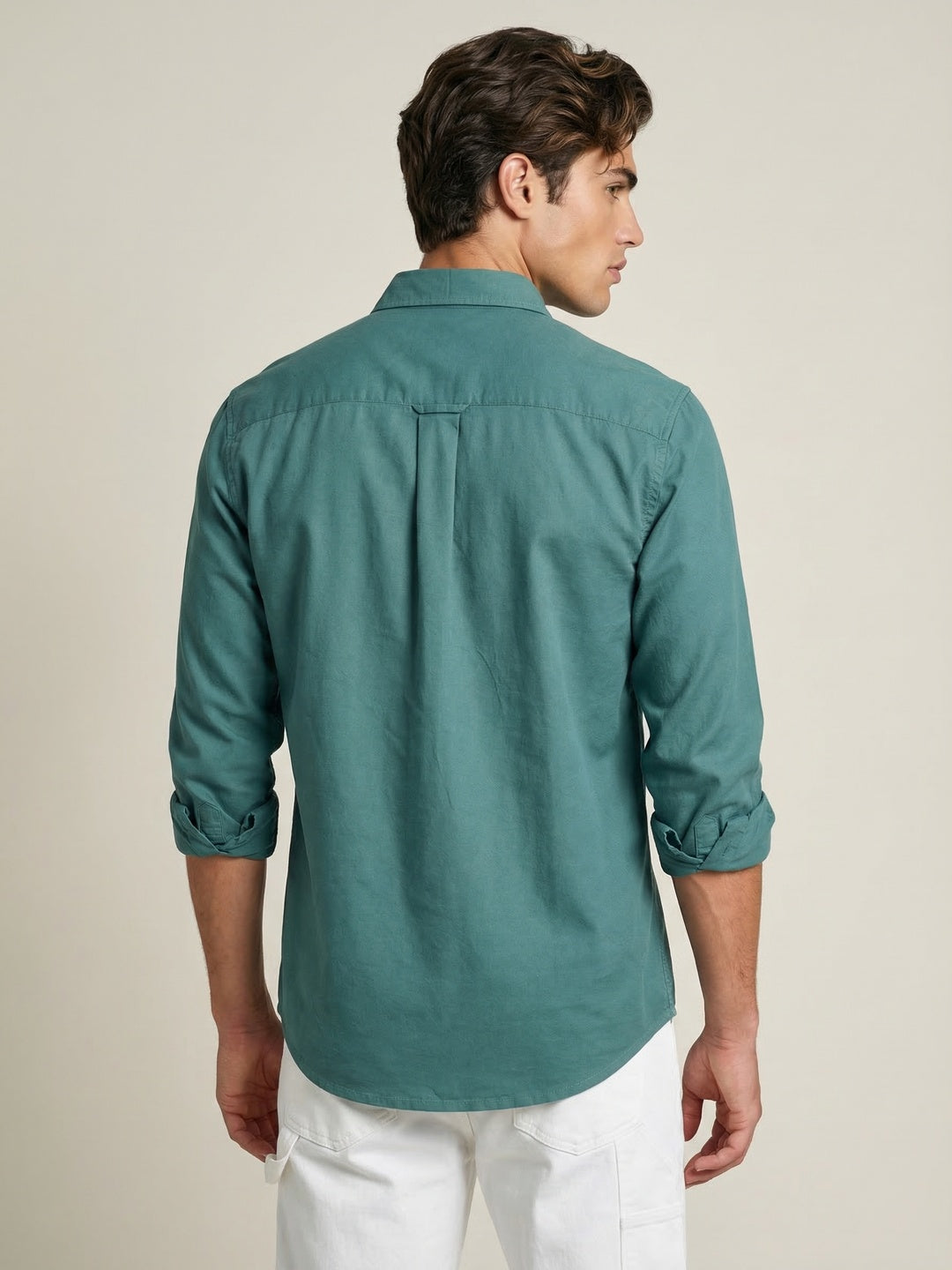 Men's Teal Green Cotton Full Sleeve Regular Fit Solid Oxford Shirt With Button-Down Collar