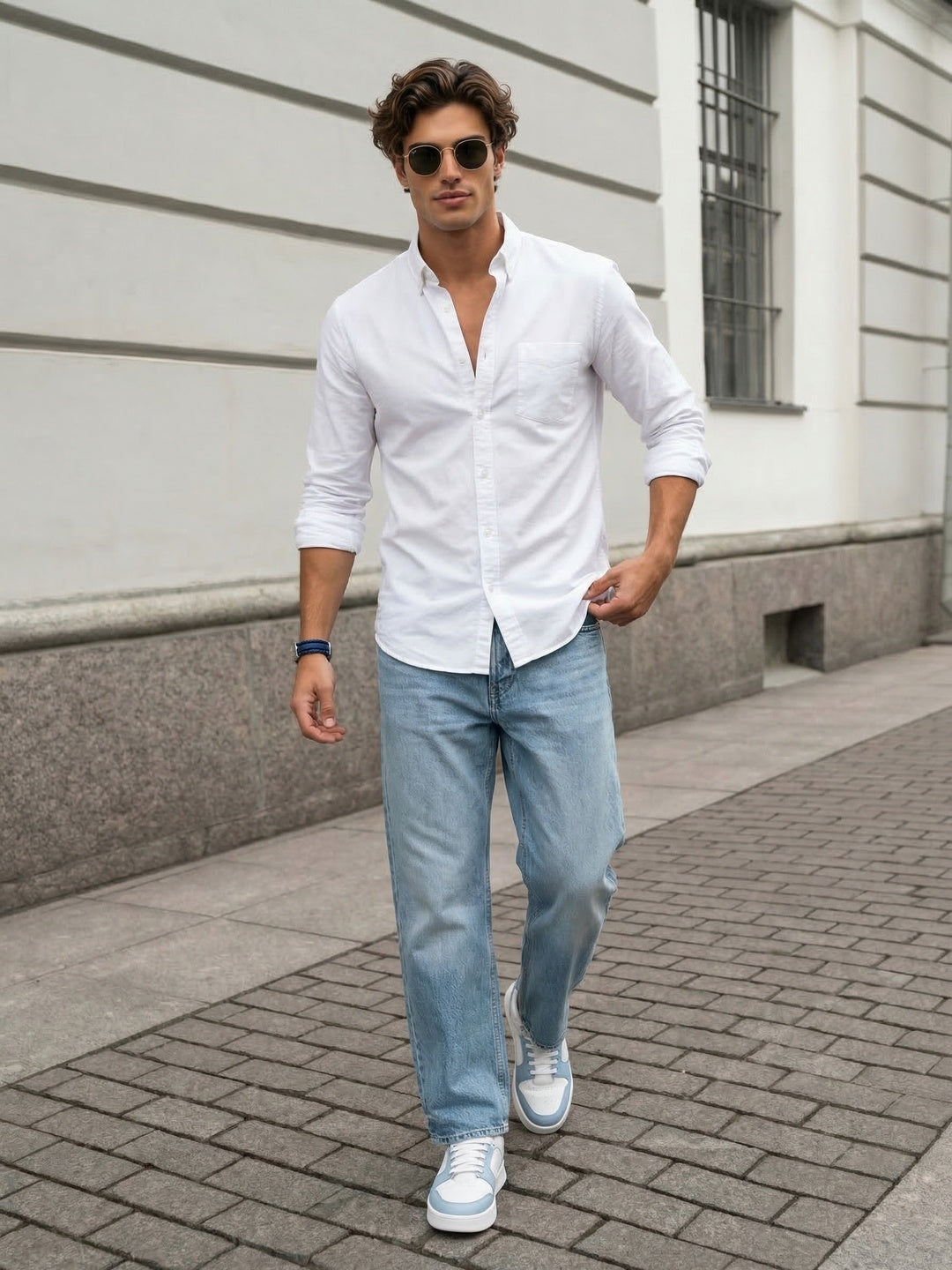 Men's White Cotton Full Sleeve Regular Fit Solid Oxford Shirt With Button-Down Collar