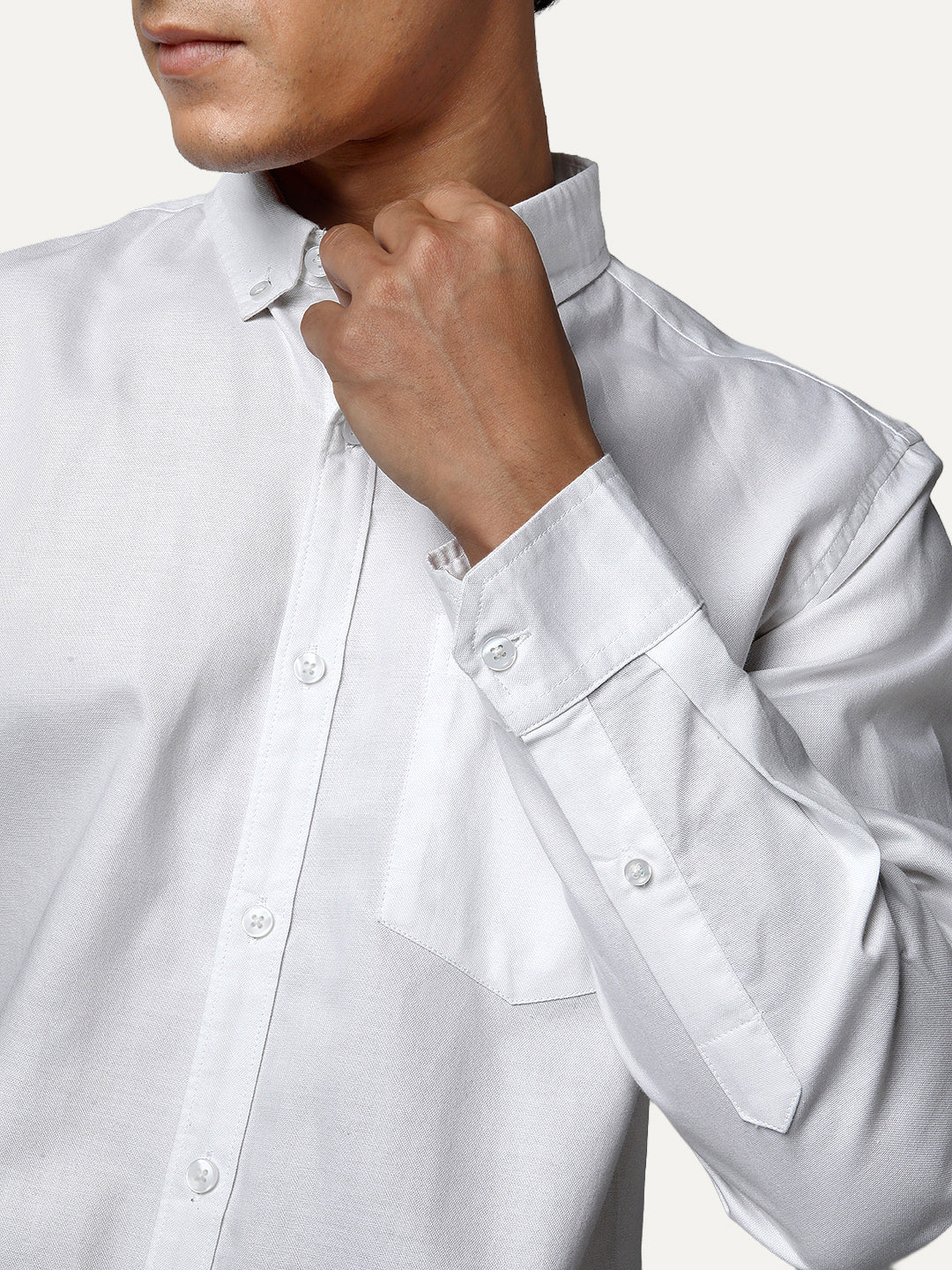 Men's White Cotton Full Sleeve Regular Fit Solid Oxford Shirt With Button-Down Collar