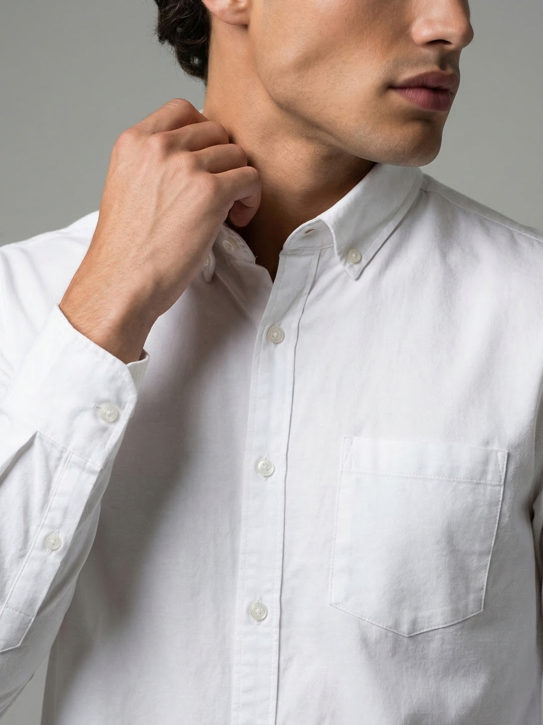 Men's White Cotton Full Sleeve Regular Fit Solid Oxford Shirt With Button-Down Collar