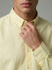 Men's Yellow Cotton Full Sleeve Regular Fit Solid Oxford Shirt With Button-Down Collar
