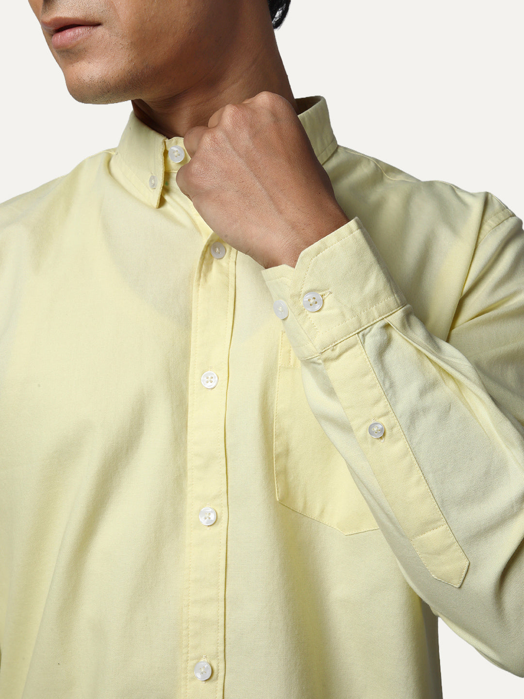 Men's Yellow Cotton Full Sleeve Regular Fit Solid Oxford Shirt With Button-Down Collar