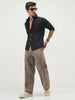 Men's Black Cotton Full Sleeve Regular Fit Casual Solid Slub Shirt with Spread Collar