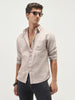 Men's Brown Cotton Full Sleeve Regular Fit Casual Solid Slub Shirt with Spread Collar