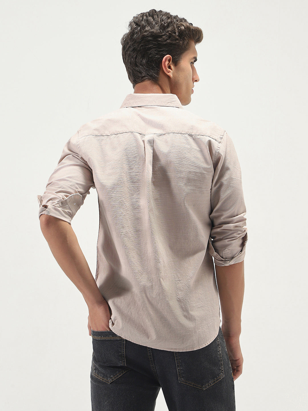Men's Brown Cotton Full Sleeve Regular Fit Casual Solid Slub Shirt with Spread Collar