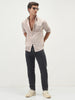 Men's Brown Cotton Full Sleeve Regular Fit Casual Solid Slub Shirt with Spread Collar