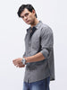 Men's Grey Cotton Full Sleeve Regular Fit Casual Solid Slub Shirt with Spread Collar