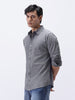 Men's Grey Cotton Full Sleeve Regular Fit Casual Solid Slub Shirt with Spread Collar
