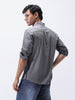 Men's Grey Cotton Full Sleeve Regular Fit Casual Solid Slub Shirt with Spread Collar