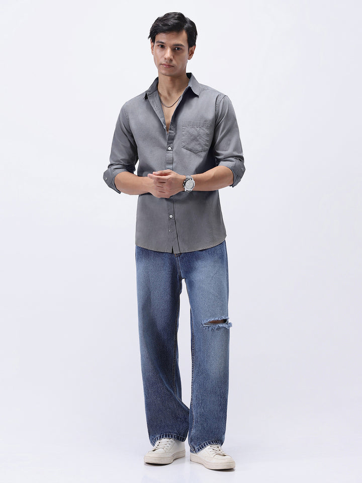 grey dress shirt with jeans Ash & Erie Heather Charcoal Brushed Button-Down Shirt for Short Men Heather Charcoal / XS / Slim