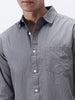 Men's Grey Cotton Full Sleeve Regular Fit Casual Solid Slub Shirt with Spread Collar