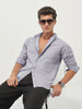 Men's Lavender Cotton Full Sleeve Regular Fit Casual Solid Slub Shirt with Spread Collar