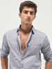 Men's Lavender Cotton Full Sleeve Regular Fit Casual Solid Slub Shirt with Spread Collar