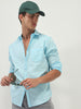 Men's Light Blue Cotton Full Sleeve Regular Fit Casual Solid Slub Shirt with Spread Collar