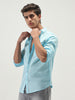 Men's Light Blue Cotton Full Sleeve Regular Fit Casual Solid Slub Shirt with Spread Collar