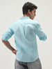 Men's Light Blue Cotton Full Sleeve Regular Fit Casual Solid Slub Shirt with Spread Collar
