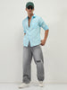 Men's Light Blue Cotton Full Sleeve Regular Fit Casual Solid Slub Shirt with Spread Collar
