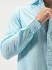 Men's Light Blue Cotton Full Sleeve Regular Fit Casual Solid Slub Shirt with Spread Collar