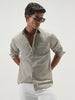 Men's Light Olive Cotton Full Sleeve Regular Fit Casual Solid Slub Shirt with Spread Collar