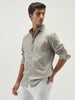 Men's Light Olive Cotton Full Sleeve Regular Fit Casual Solid Slub Shirt with Spread Collar