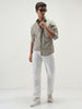 Men's Light Olive Cotton Full Sleeve Regular Fit Casual Solid Slub Shirt with Spread Collar