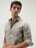 Men's Light Olive Cotton Full Sleeve Regular Fit Casual Solid Slub Shirt with Spread Collar