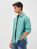Men's Light Teal Cotton Full Sleeve Regular Fit Casual Solid Slub Shirt with Spread Collar