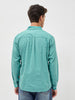Men's Light Teal Cotton Full Sleeve Regular Fit Casual Solid Slub Shirt with Spread Collar
