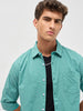 Men's Light Teal Cotton Full Sleeve Regular Fit Casual Solid Slub Shirt with Spread Collar