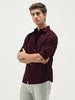 Men's Maroon Cotton Full Sleeve Regular Fit Casual Solid Slub Shirt with Spread Collar